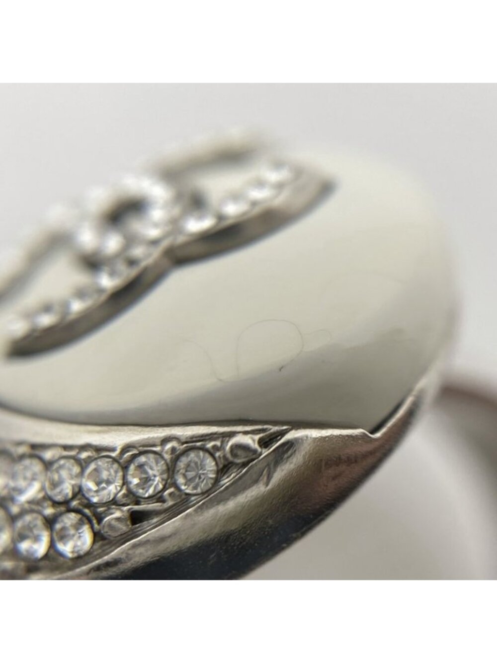 Chanel Coco Mark Rhinestone Ring Moon CC 11.5 Silver Plated - Picture 4 of 6
